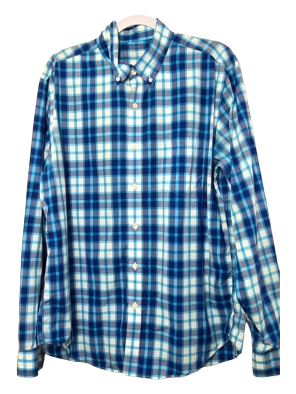 J.Crew Mens Blue Plaid Button Down Shirt Size L Cotton Preppy Classic Casual
